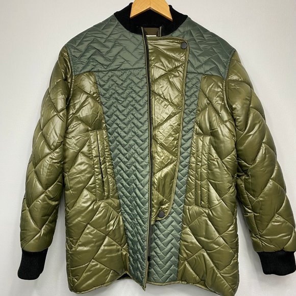 H&M Studio Fall 2015 AW15 Khaki Olive Green Quilted Bomber Jacket Size 4 - Picture 10 of 16